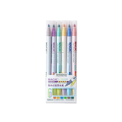 12pcs Double-ended Magic Color Changing Highlighter Pen Set, Student Diary Scrapbook Painting DIY Making, Classroom and Office S