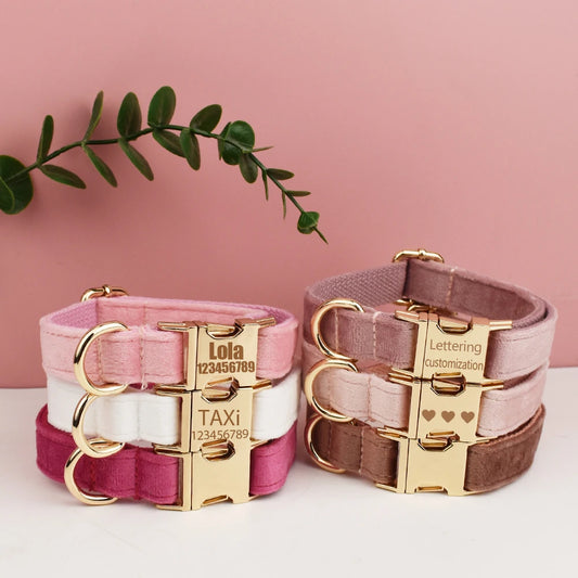 Velvet Collar Free Engrave Dog Collar Leash For Medium Big Pet Necklace Dog Accessories Dog Collars