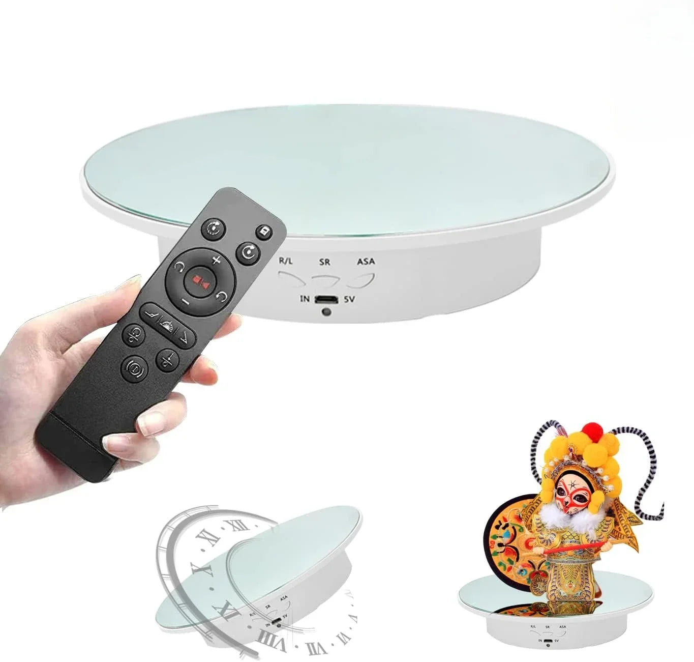 7.87 Inch 360 Degree Electric Rotating Stand with Remote Control for Jewelry Display,Photography and Video,3-position Adjustment