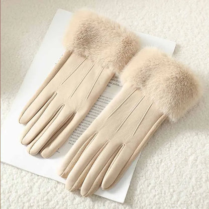 Winter Luxury Women's PU Leather Gloves Wrist Soft Faux Fur Trim Cuff Fashion Elegant Party Warm Touch Screen Drive Cycling