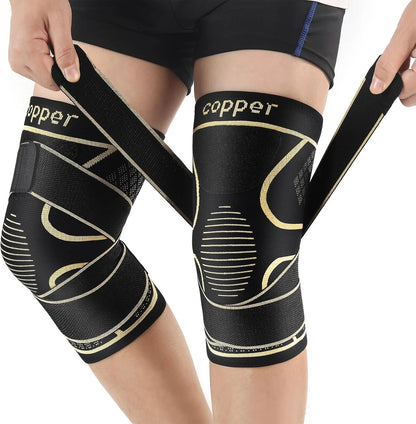 Copper Knee Braces with Strap for Knee Pain Women and Men, Knee Compression Sleeve for Arthritis, ACL, Meniscus Tear