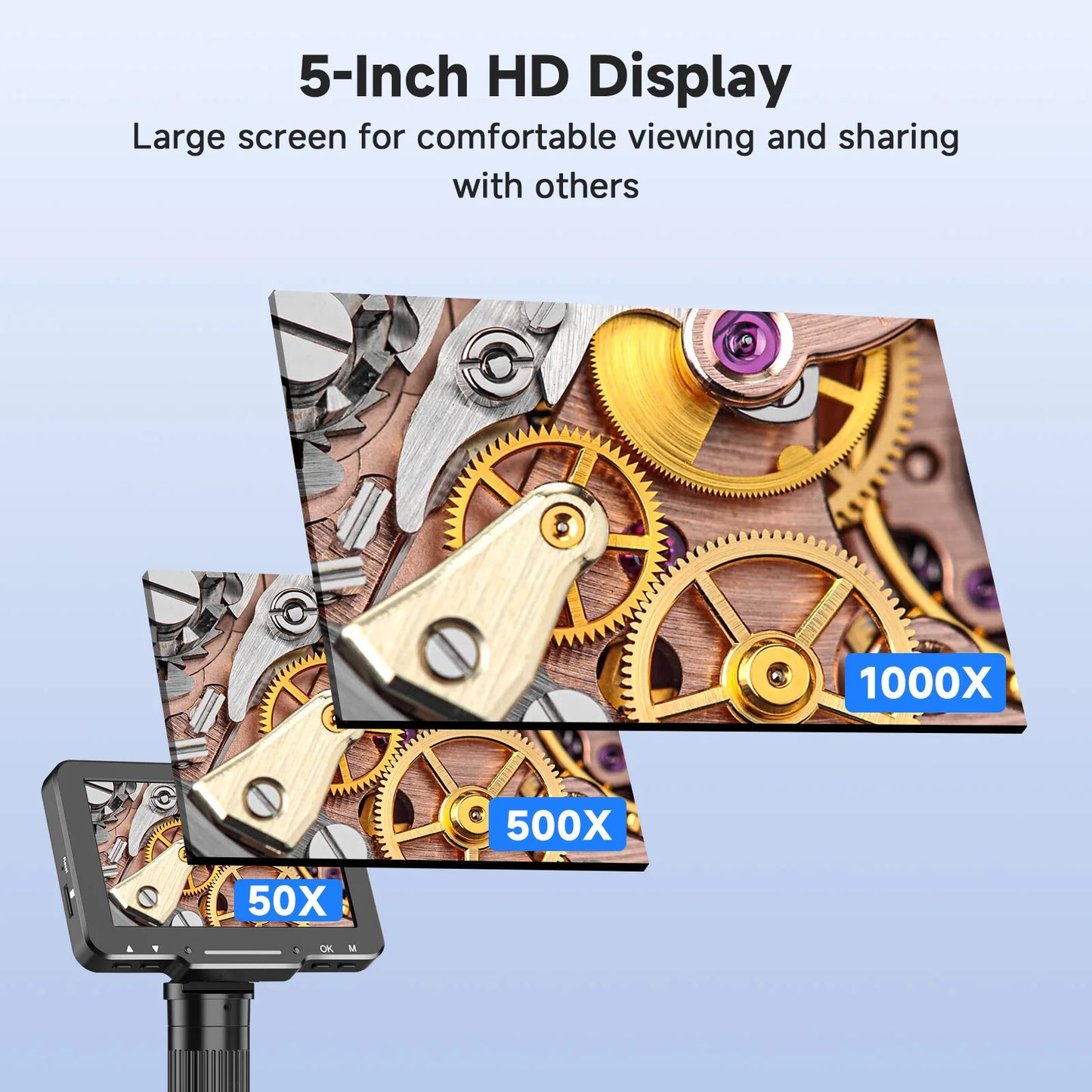 Flex Digital Microscope with 5inch IPS Screen Soldering Microscope with Flexible Arm 1000X Coin Microscope for PCB, Plants, Coin