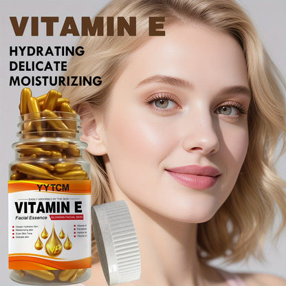 Vitamin E Deep Moisturizing Capsule Essence, Hydrates and Smooths Skin, Contains Plant-Based Squalane, Vitamin C, Deep Hydration and Skin Brightening Essence (0.4Gx90 Capsules)/Bottle-1 Bottle
