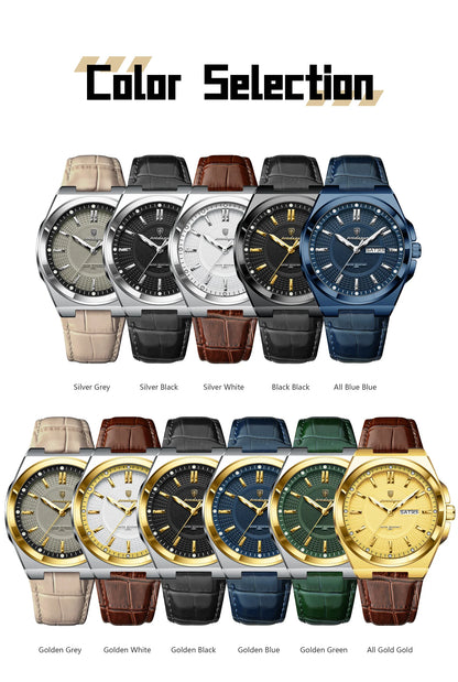 POEDAGAR Fashion Brand Man Wristwatch Waterproof Luminous Date Week Quartz Luxury Men's Watches Leather Business Men Watch Reloj