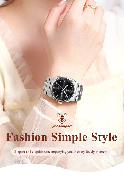 POEDAGAR Elegant Woman's Watch Date Week Waterproof Luminous Ladies Clock Quartz Stainless Steel Fashion Watches For Women Reloj