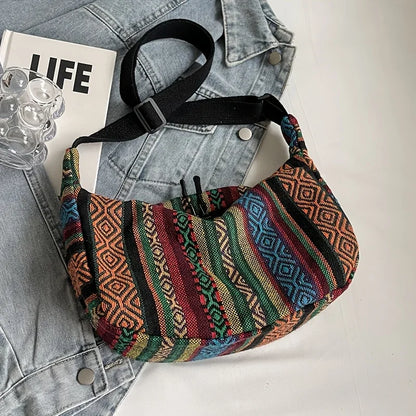 Crossbody Bags Tribal Style Shoulder Bag, Foldable Crossbody Striped Pattern, Flag Theme Hand Washable Edge Painted Lining