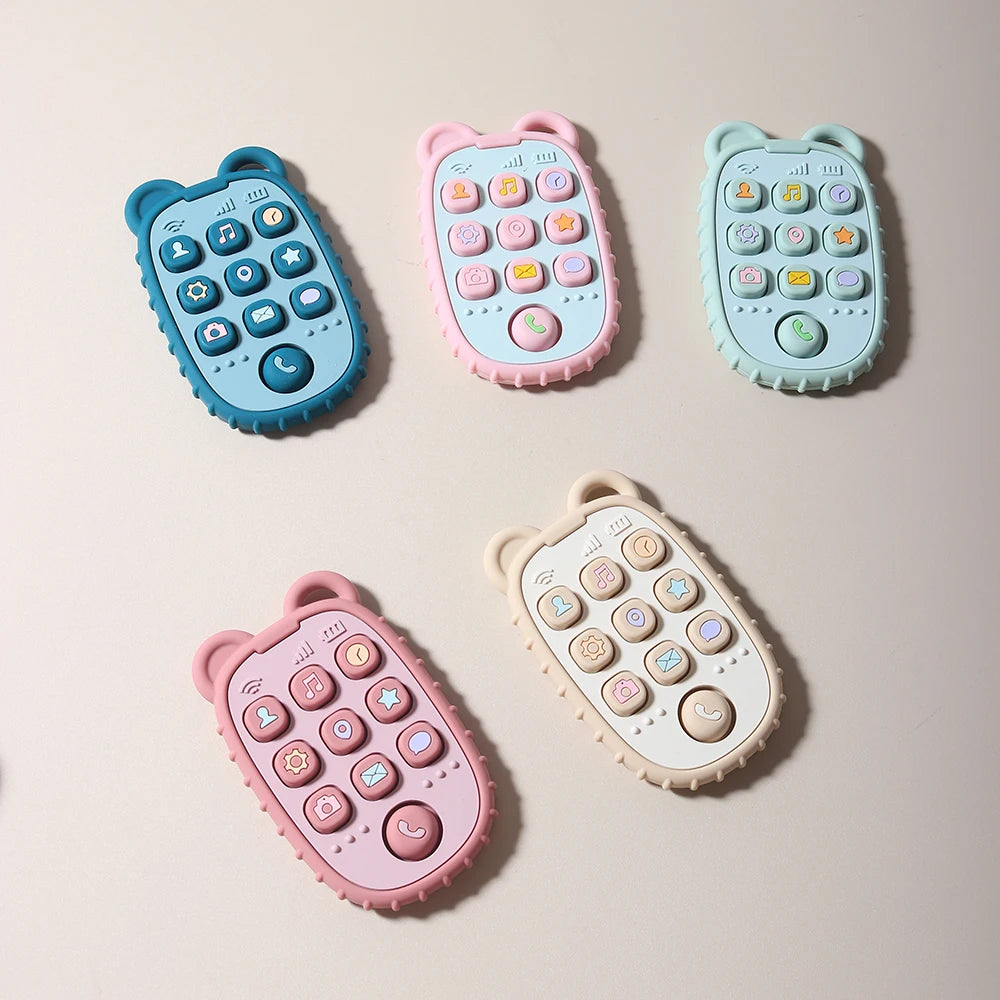 New Baby Teether Mobile Phone Shape Silicone Teether Teething Toy Kids Sensory Educational Toy Baby Gift Set