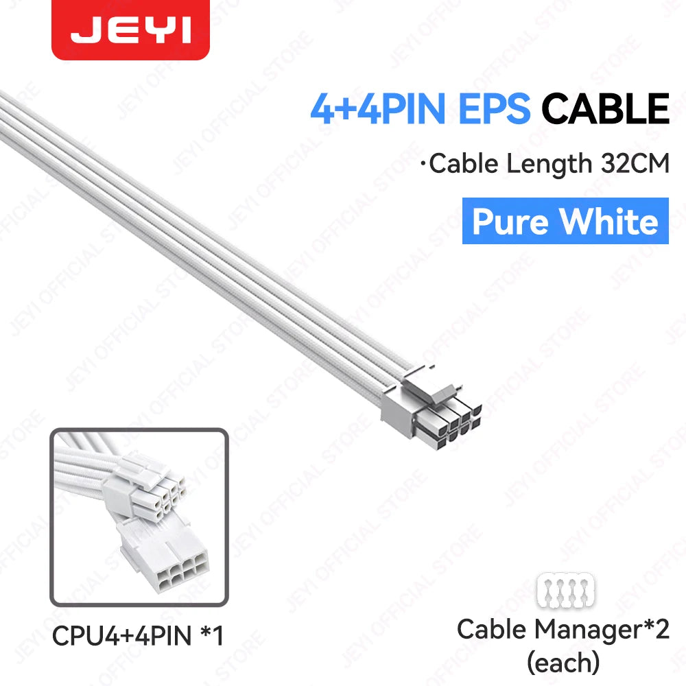 JEYI PSU Extension Cable Kit-24Pin ATX + 8Pin EPS + 6+2Pin PCIe,18AWG Sleeved with Combs,Fit Universal Case Compatibility