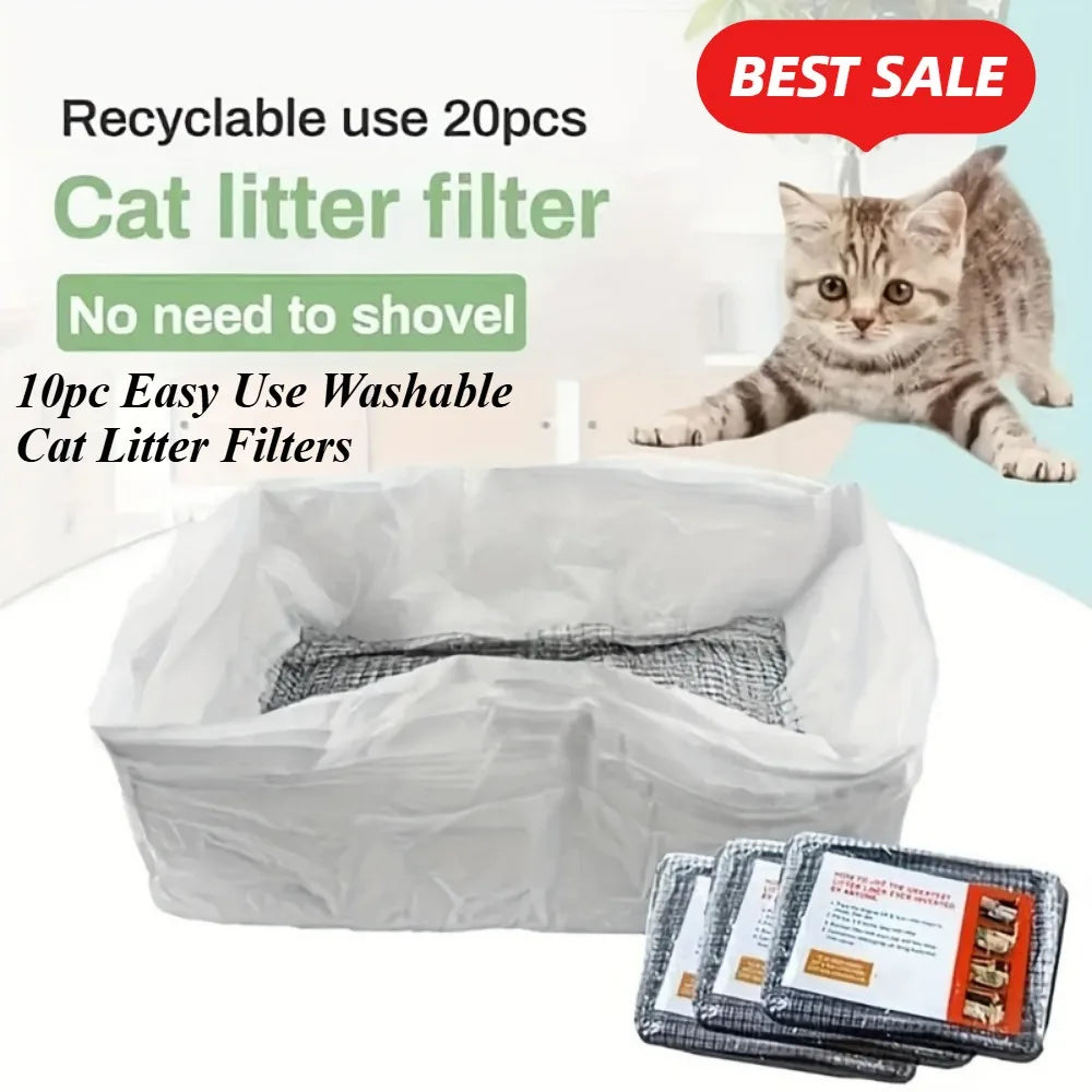 10pcs Washable Cat Litter Filters - Easy to Use, Recyclable, Excellent Workmanship, Designed for Pet Litter Box Liners