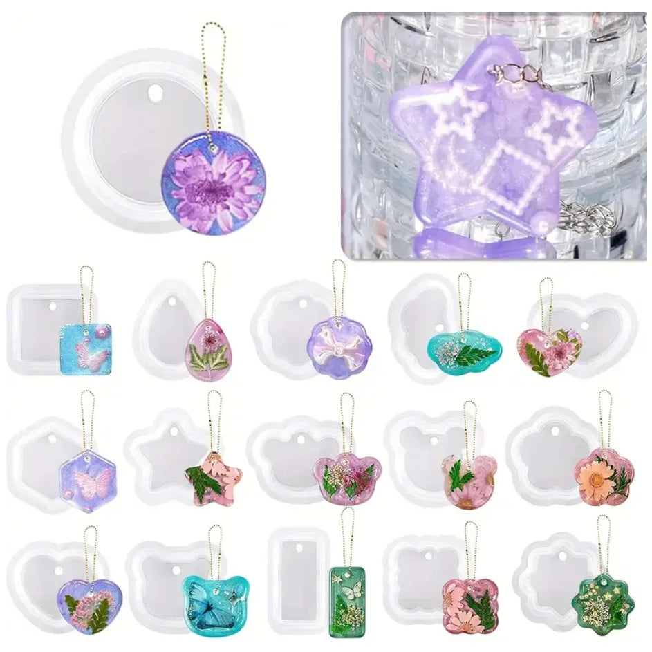 16PCS Silicone Jewelry Molds Kit with Hole Heart Geometry DIY Epoxy Resin Mold Necklace Keychain Pendants Earrings Making Mould