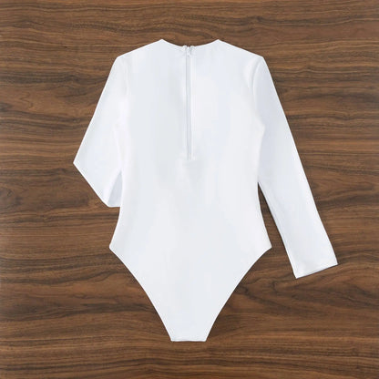 New Patchwork One-Piece Swimsuit Long Sleeve Swimwear Sports Backless Women's Swimming Bathing Suit Beach Wear Bather Surfing