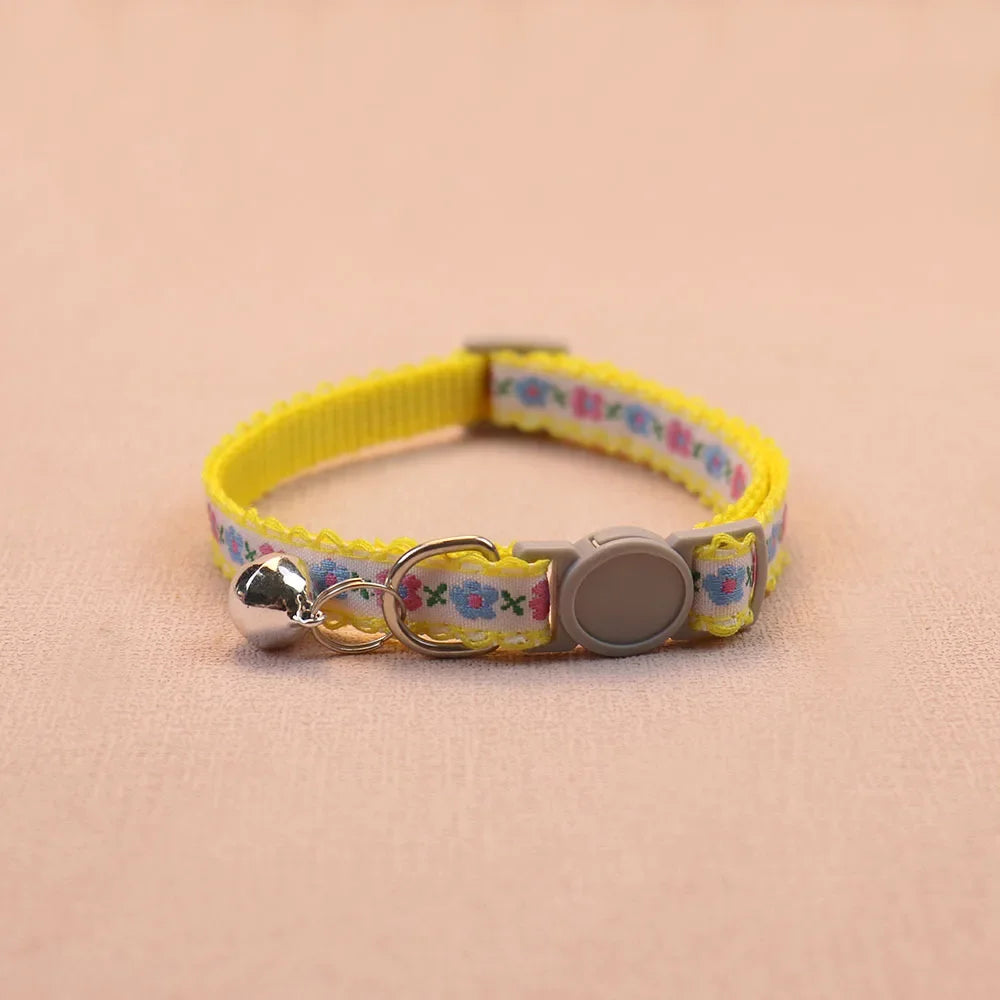 Hand Knitting Flower Pet Collar With Bell Colorful Retro Style Cat Collar Adjustable Safety Necklace For Puppy Cat Accessories
