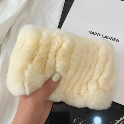Women Handmade Stretch 100% Real Rabbit Fur Scarf Knit Genuine Rex Rabbit Fur Headbands Girls Natural Rabbit Fur Ring Scarves