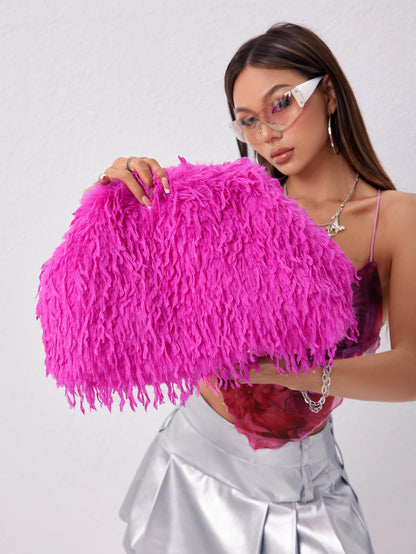 Dopamine Style Clip Bag, Y2K Fuzz Clutch Bag for Women, Prom Dresses for Women, Wedding Items, Party Bag, Large Capacity Women's Purse