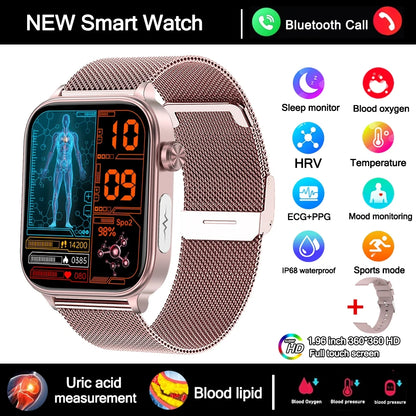 2025 New 24-Hour Health Monitoring Smart Watch Men Uric Acid Blood Lipids Heart Rate Bluetooth Call Smartwatch Women