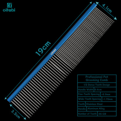 Oitabi Pet Comb Stainless Steel Long Teeth Comb for Dogs & Cats Pet Hair Comb for Home Grooming Kit Removes Knots Mats & Tangles