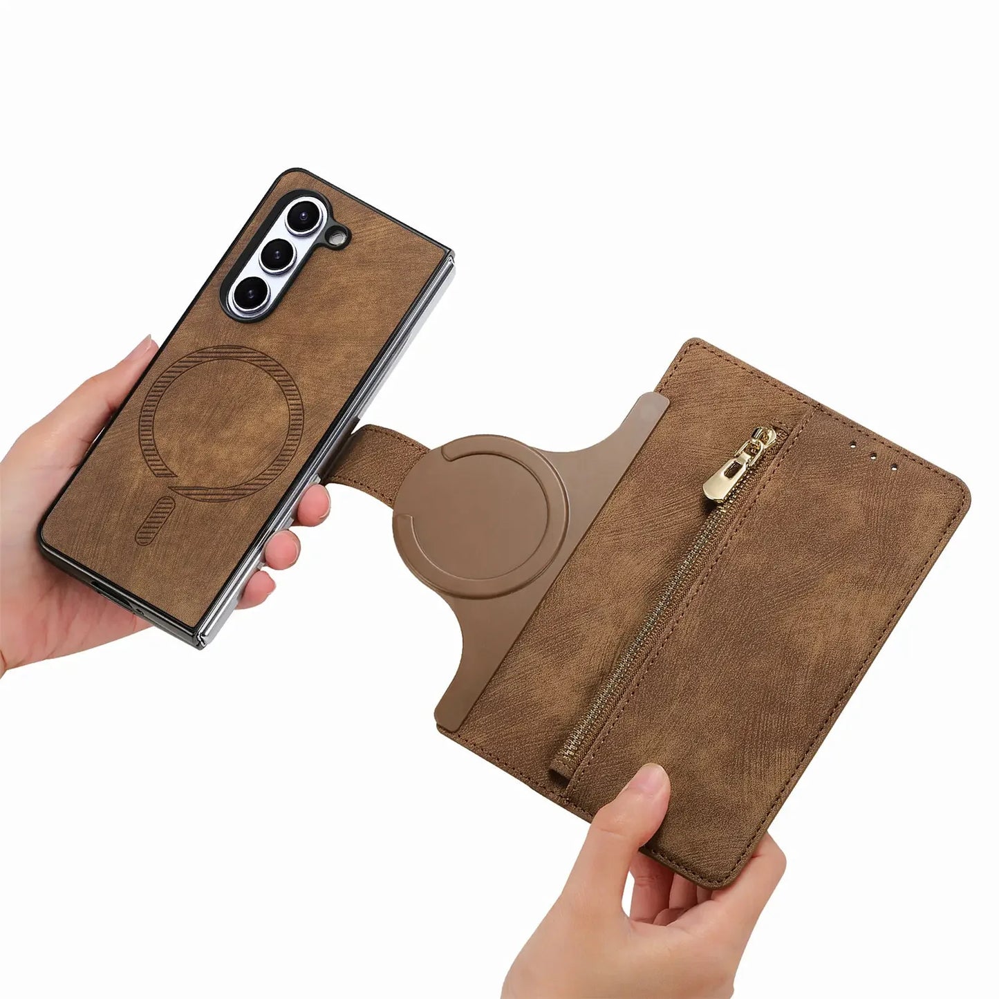 2 in 1 Magnetic Zipper Cards Solt Wallet Leather Case For Samsung Galaxy Z Fold 8 ultra 7 6 5  Wireless Charging Bag Purse Cover