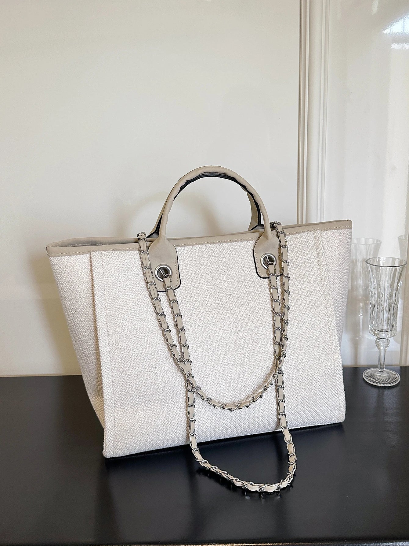 New Fashion Simple Canvas Material Chain Bag Large Capacity Chain Zipper Women's Shoulder Bag Tote Bag For Commuter Shopping