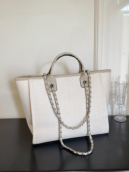 New Fashion Simple Canvas Material Chain Bag Large Capacity Chain Zipper Women's Shoulder Bag Tote Bag For Commuter Shopping