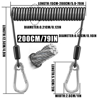 SAMOLLA Heavy-Duty Elastic Fishing Lanyard: Universal Stainless Steel Safety Rope, 1.5-3M Telescopic Secure Gear Tether