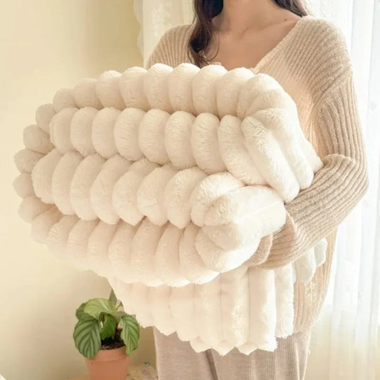 1pc Throw Blanket for Bed - 250GSM Soft & Warm Fluffy Blanket, Decorative Striped Blankets for Winter  Nap / Sleep