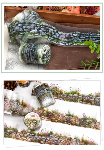 2 Roll PET Tape Green Field Flower Wall Series Sealing Stickers Album Diary Decoration Phone Case Sticker Notebook Accessories
