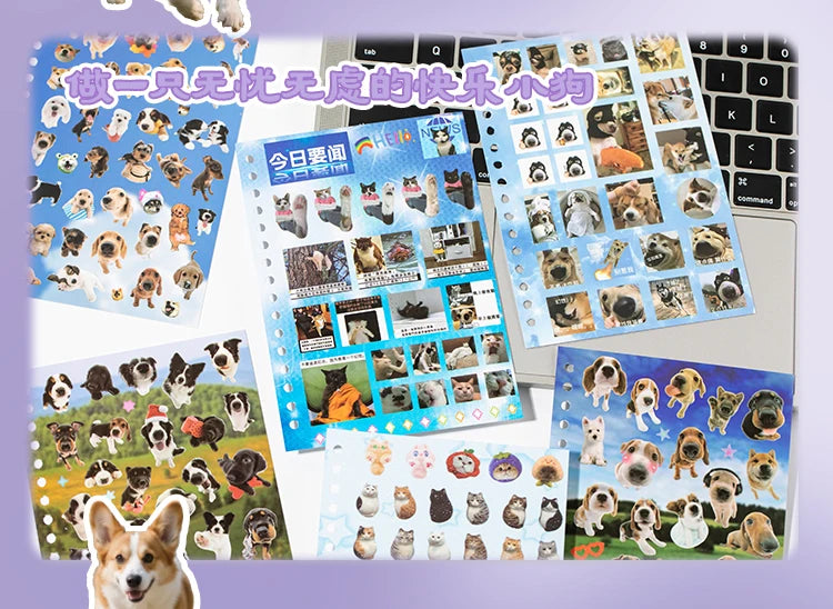 Cute Pets Theme Sticker Book 30 Sheets/Bag with Ring Binding for Scrapbooking DIY Collage Material Background Decoration