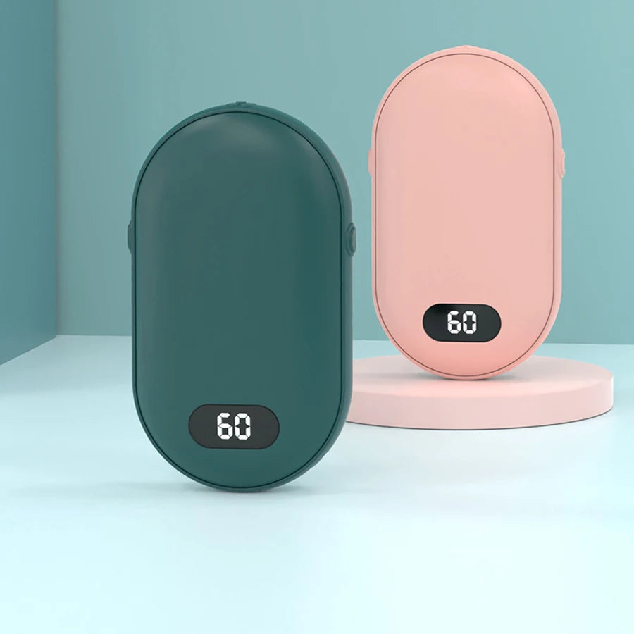 Double-sided heating with two temperature settings, this pocket hand warmer can be recharged