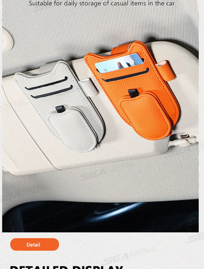 Car Sun Visor Glasses Holder Magnetic Eyeglasses Hanger Clip Luxury Leatherette Car Sunglasses Holder Mount Universal