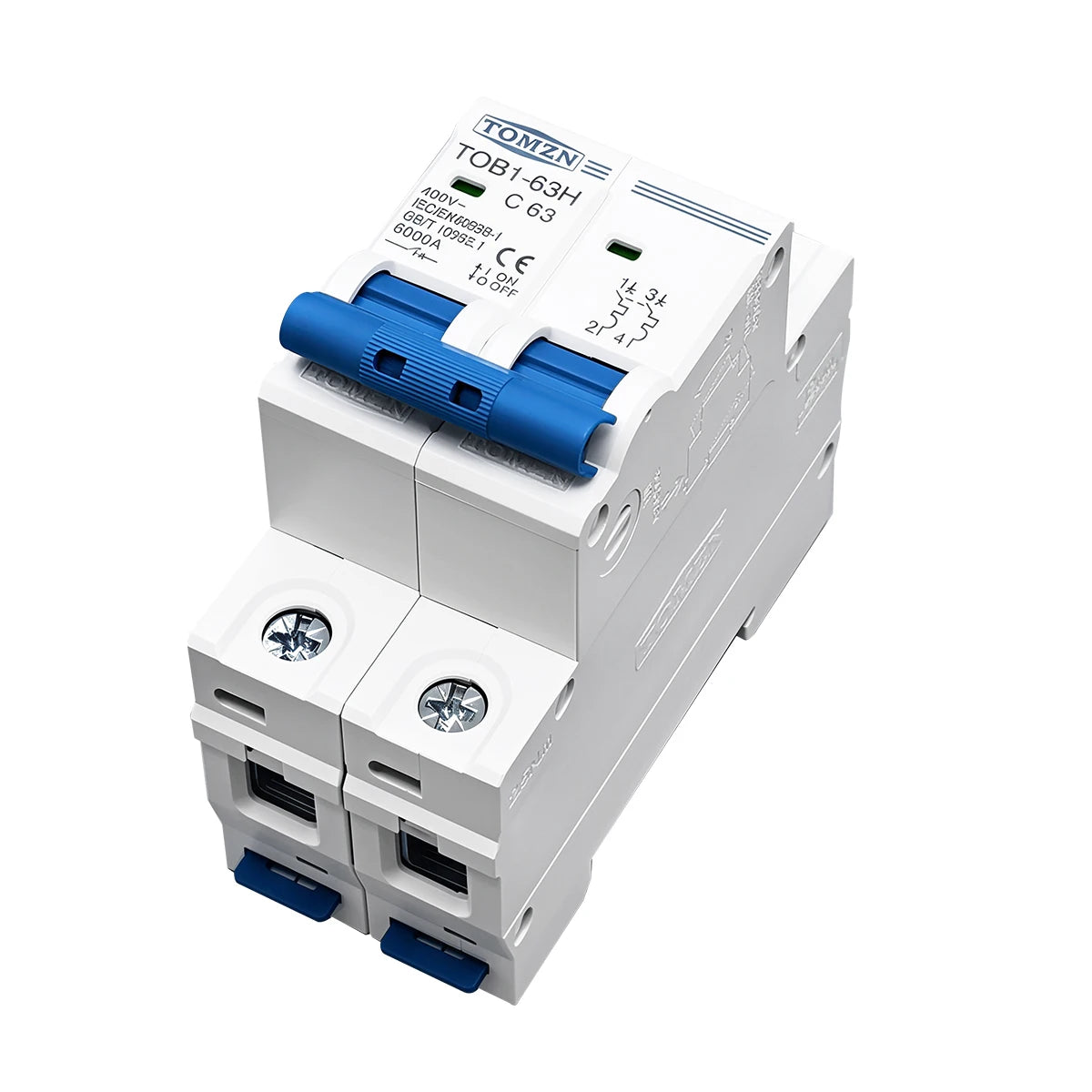 TOMZN 2P AC MCB TOB1-63H C Type 230/400V~ 50/60Hz Mini Circuit Breaker 3A 6A 10A 16A 20A 25A 32A 40A 50A 63A