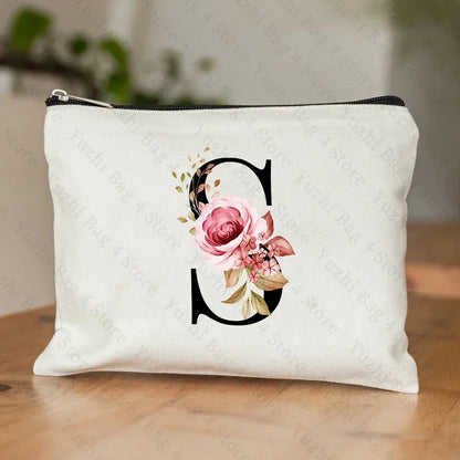 26 Letters Flower Makeup Bag Printed Bridesmaid Wedding Gift Graduation Teacher's Day Gift Storage Bag Travel perfume Side Bag