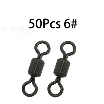 50Pcs Carp Fishing Swivel Rolling Barrel Snap Matte Black Lure Hook Line Connector Fishing Tackle Supplies Accessories Pesca