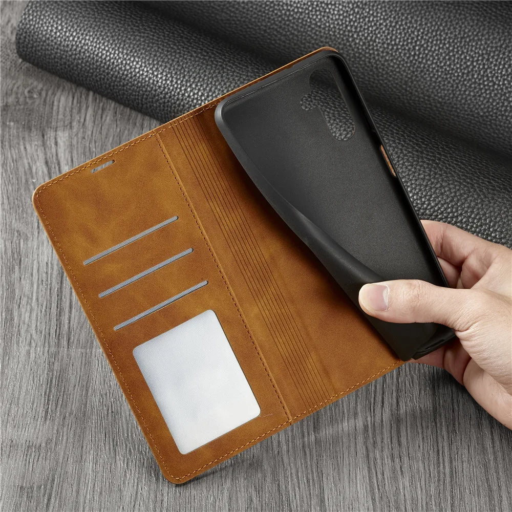 Leather Phone Case For Samsung S26 S25 edge S24 S23 FE S22 Ultra S21 S20 S10 Plus Note 20 10 9 Magntic Flip Card Wallet Cover