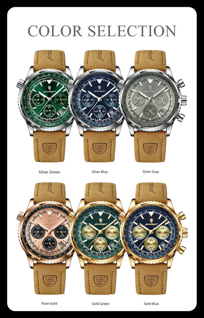 POEDAGAR Luxury Business Men's Watch Waterproof Luminous Date Chronograph Leather Man Clock Fashion Quartz Watches For Men Reloj