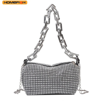 HOMEFISH Allover RhiHOMEFISH nestone Bucket Bag, Glitter Chain Prom Purse, Women's Mini Crossbody Bag