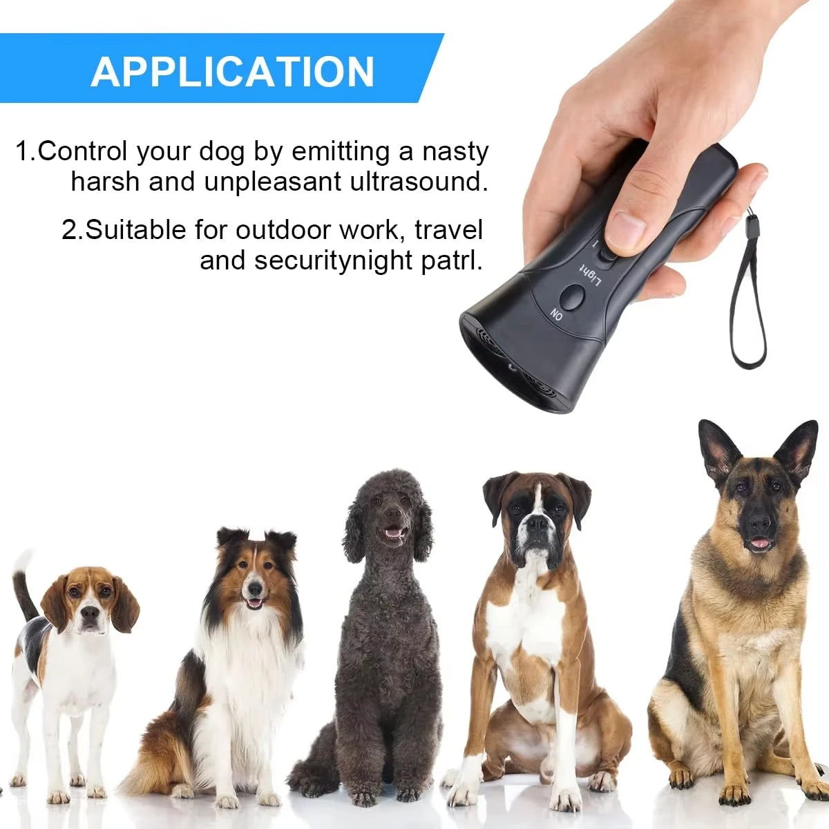 Ultrasonic Dog Bark Deterrent Trainer with LED Light for Pet Training Stop Bark Control Device