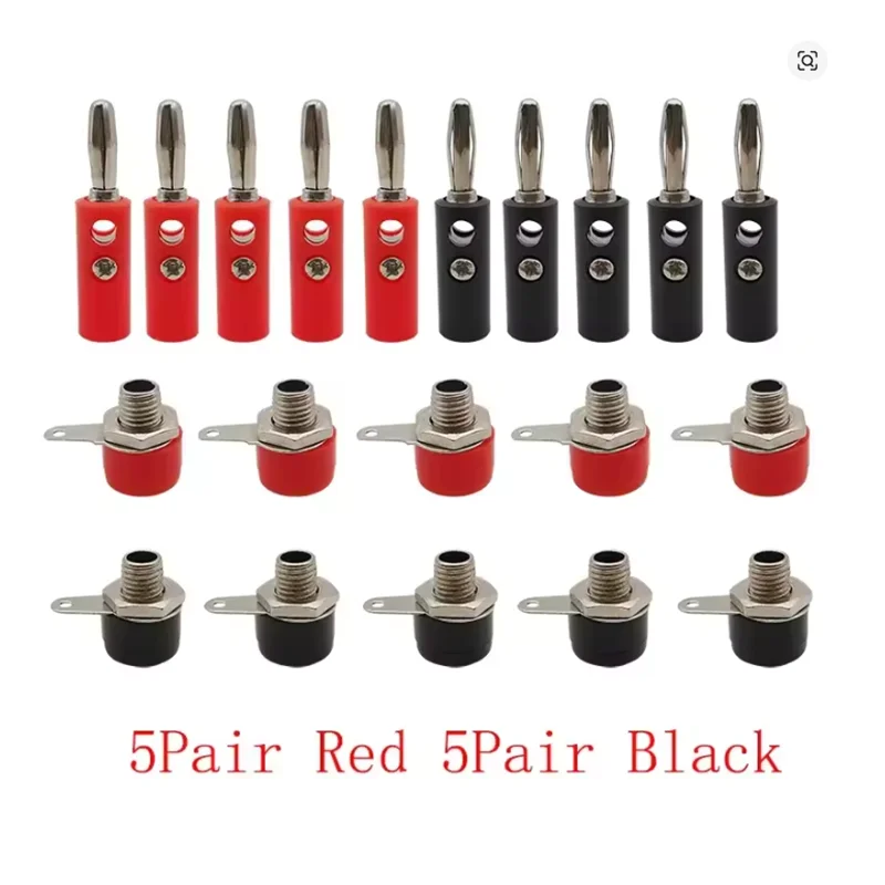 10Pair Silver 4mm Banana Plug Male and Female 4mm Banana Jack Panel Mount Banana Socket Terminal Connector Adapter Red Black