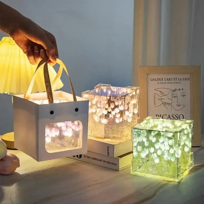 Creative Diy Tulip Flower Sea Cube Three-Dimensional Small Night Lamp Material Package for Girlfriend Couple Girlfriends