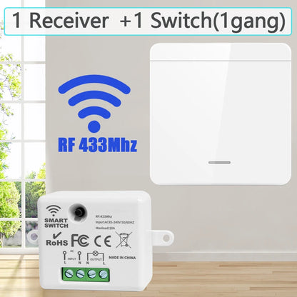 Wireless Light Wall Switch Relay Receiver RF 433Mhz 1/2/3Gang Panel Switch Remote Control Interruptor for LED Lamp 10A 110V 220V