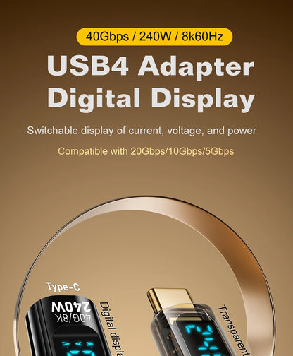 40Gbps USB4 Type C Adapter Digital Display USB 4 80Gbps Thunderbolt 4/5/3 Cable Connector USB-C to USB-C OTG 240W 8K for Laptop