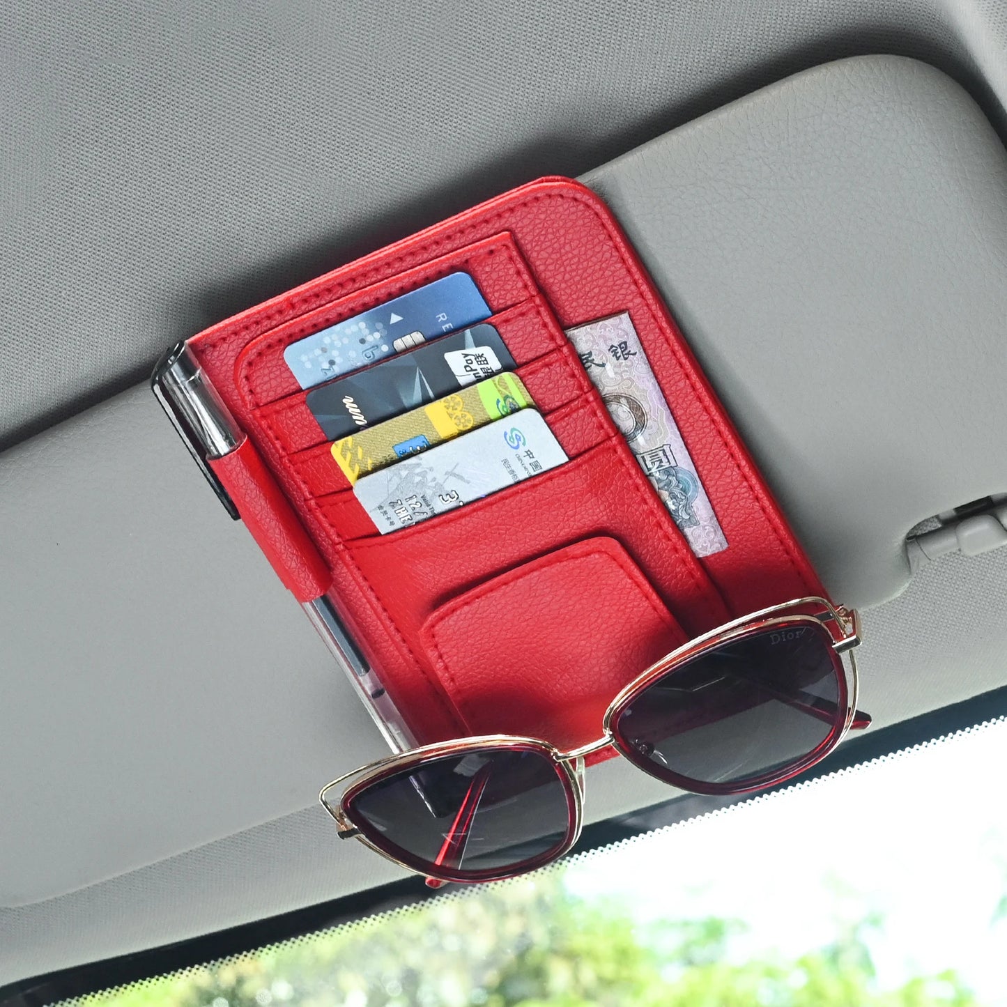 JFBONIN Car Visor Organizer Multi-Pocket Pouch Bag Card Glasses Storage Holder Scratch-resistant Auto Visor Holder For Car