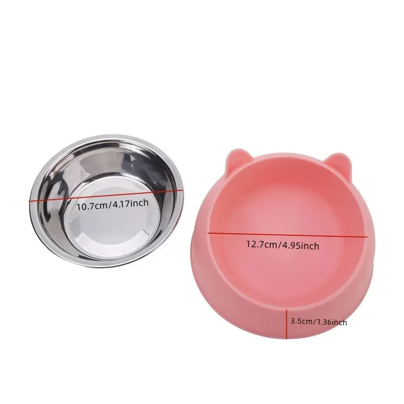 Stainless Steel Cat Bowl with Non Slip Base Cute Cat Ear Design Elevated Pet Food Water Bowl for Dog Kitten Puppy Safe Durable