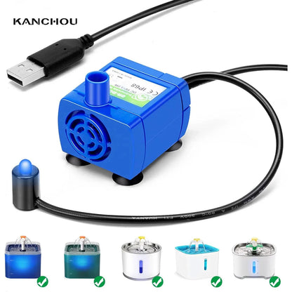 Water Pump Pet Cat Water Fountain Pump With LED Light - Replacement Motor For Cats Dogs Water Dispenser - USB Plug Pet Accessory