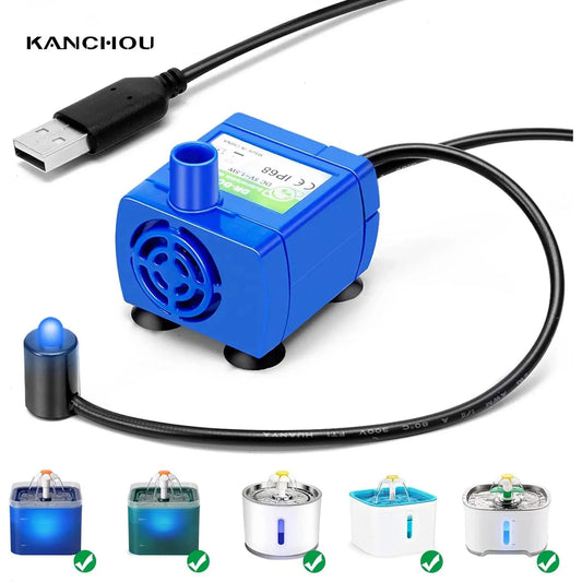 Water Pump Pet Cat Water Fountain Pump With LED Light - Replacement Motor For Cats Dogs Water Dispenser - USB Plug Pet Accessory