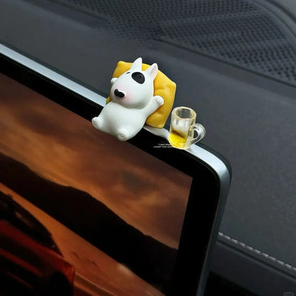 Bull Terrier Universal Car Accessories Interior Adorable Dashboard Figurine with Relaxed Pose Ornament for Tesla BMW Hyundai KIA