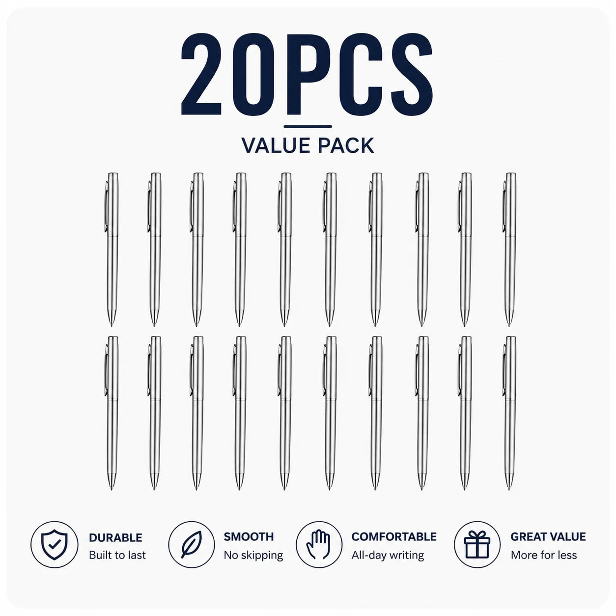 5/10/20Pcs Stainless Steel Ballpoint Pens, Silver Metal Medium Nib Smooth Twist Writing Pens for Office School