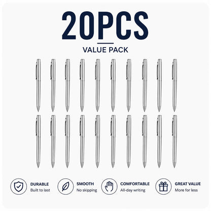 5/10/20Pcs Stainless Steel Ballpoint Pens, Silver Metal Medium Nib Smooth Twist Writing Pens for Office School