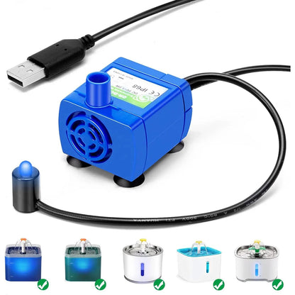 Water Pump Pet Cat Water Fountain Pump With LED Light - Replacement Motor For Cats Dogs Water Dispenser - USB Plug Pet Accessory