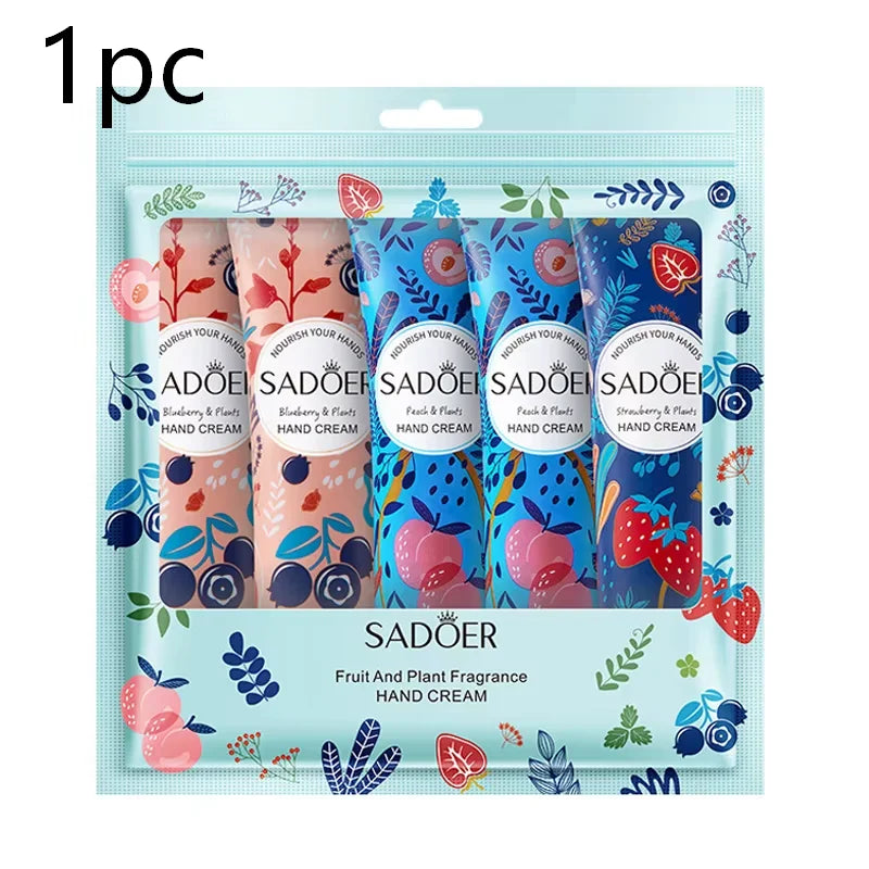 5Pcs/Pack Fruit Plant Fragrance Hand Cream Sets Moisturizing Lasting Repair Anti Dry Hand Lotion Sets Hands Skin Care Products