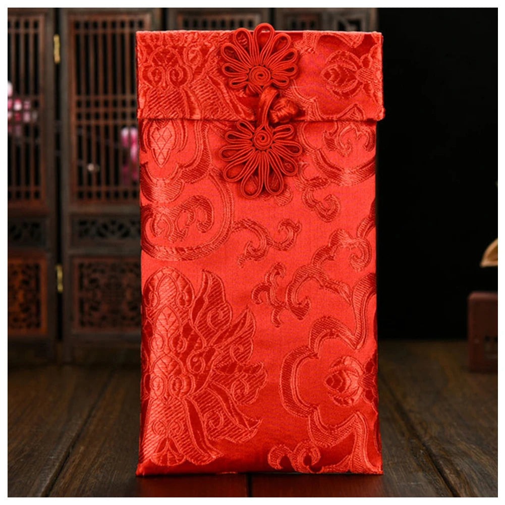 Chinese Style Brocade Red Envelope Bag Spring Festival Luck Red Packets Bag for Chinese Wedding Birthday Invitation Card Bag
